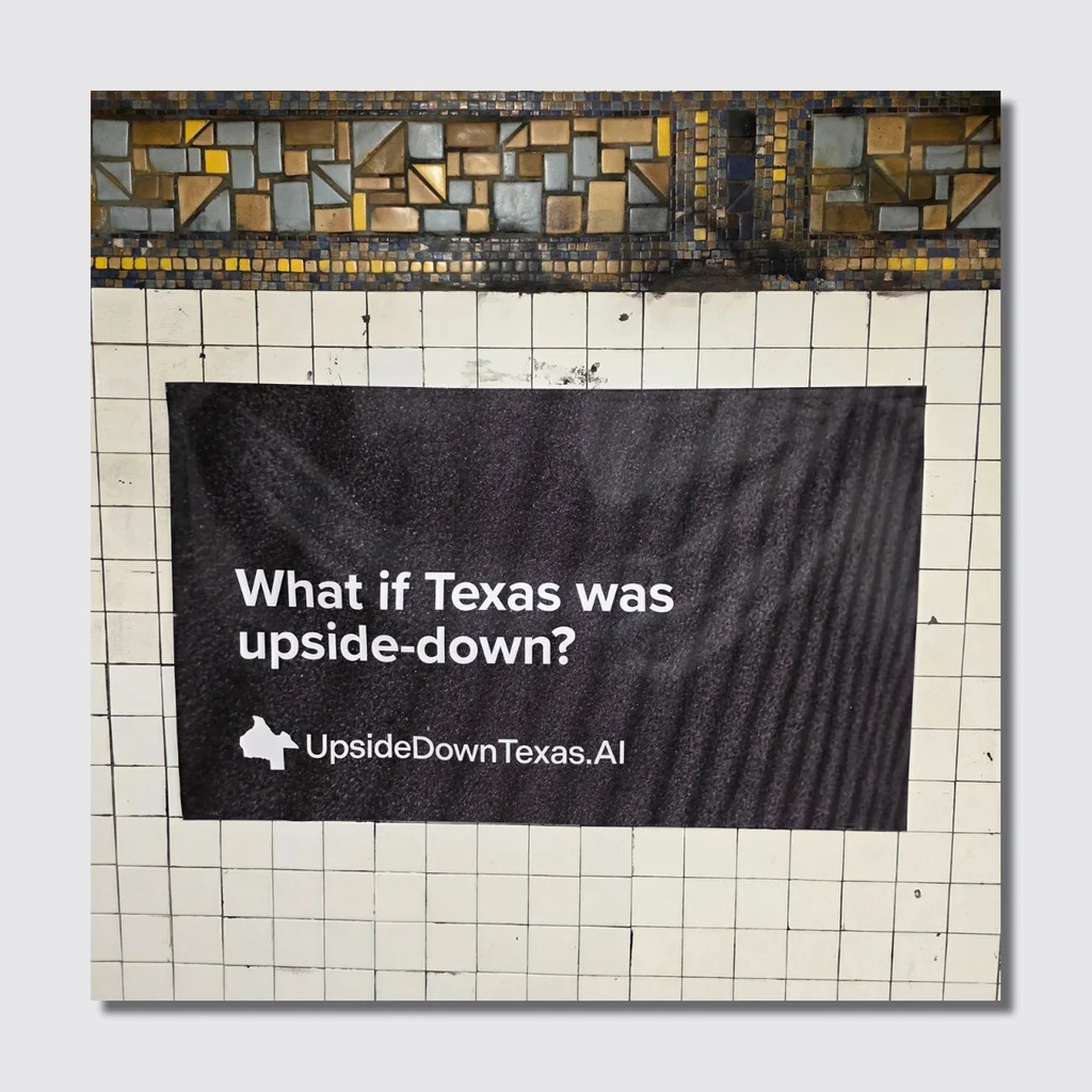 What if Texas was upside-down, falsa pubblicità UpsideDownTexas.AI di Harris Alterman e Dave Ross